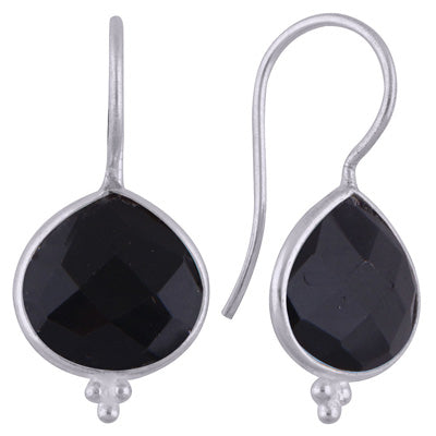 Beautiful with Minimal Rawa Work Around Black Onyx Drop Shape 925 Sterling Solid Silver Dangle Earrings - R3501074-12