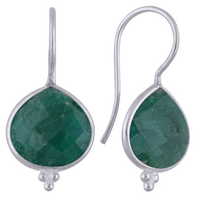 Beautiful with Minimal Rawa Work Around Green Corundum Drop Shape 925 Sterling Solid Silver Dangle Earrings - R3501074-14
