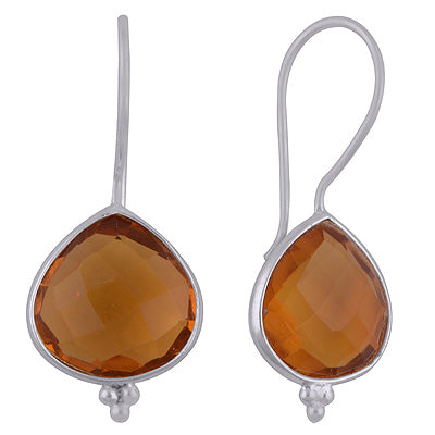 Beautiful with Minimal Rawa Work Around Citrine Trillion Shape 925 Sterling Solid Silver Dangle Earrings - R3501074-18