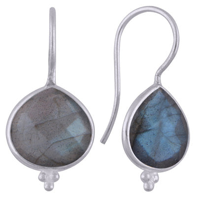 Beautiful with Minimal Rawa Work Around Labradorite Drop Shape 925 Sterling Solid Silver Dangle Earrings - R3501074-21