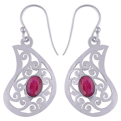 925 Sterling Silver Red Corundum Earrings - R3501076-8