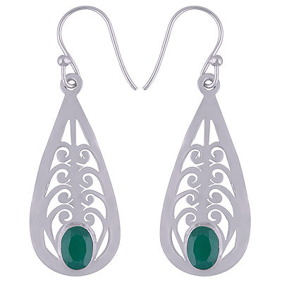 925 Sterling Silver Green Onyx Earrings - R3501077-7