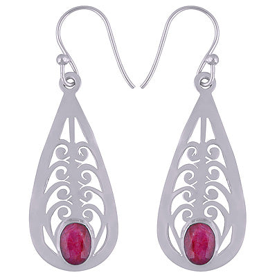 925 Sterling Silver Red Corundum Earrings - R3501077-8