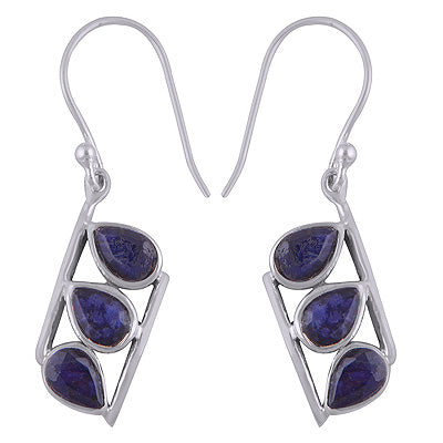 925 Sterling Silver Blue Corundum Earrings - R3501085-10