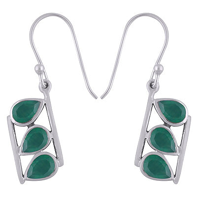 925 Sterling Silver Green Onyx Earrings - R3501085-7