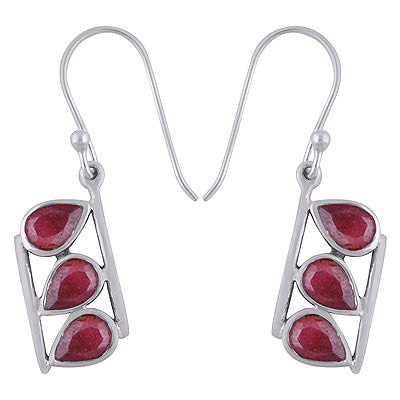 925 Sterling Silver Red Corundum Earrings - R3501085-9