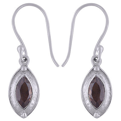 Stunning Matt Finish Texture Around Smoky Topaz Marquise Shape 925 Sterling Solid Silver Dangle Earrings - R3501088-7