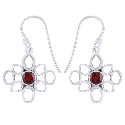 Gorgeous Collet Work Around Garnet Round Shape 925 Sterling Solid Silver Dangle Earrings - R3501092-22