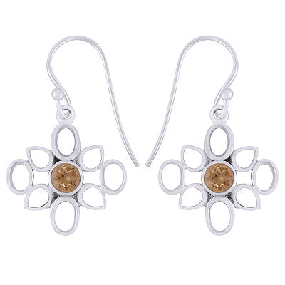 Gorgeous Collet Work Around Citrine Round Shape 925 Sterling Solid Silver Dangle Earrings - R3501092-24