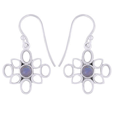 Gorgeous Collet Work Around Rainbow Moonstone Round Shape 925 Sterling Solid Silver Dangle Earrings - R3501092-25