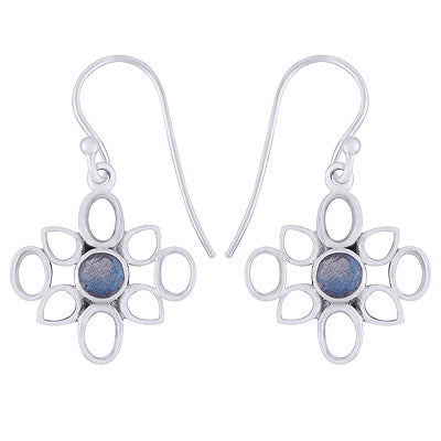 Gorgeous Collet Work Around Labradorite Round Shape 925 Sterling Solid Silver Dangle Earrings - R3501092-26