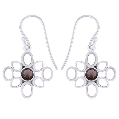 Gorgeous Collet Work Around Smoky Topaz Round Shape 925 Sterling Solid Silver Dangle Earrings - R3501092-27