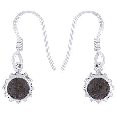 Alluring Sun Shaped Gemstones Around Black Lava Round Shape 925 Sterling Solid Silver Dangle Earrings - R3501095-17