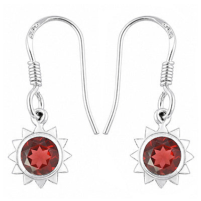 Alluring Sun Shaped Gemstones Around Garnet Round Shape 925 Sterling Solid Silver Dangle Earrings - R3501095-2
