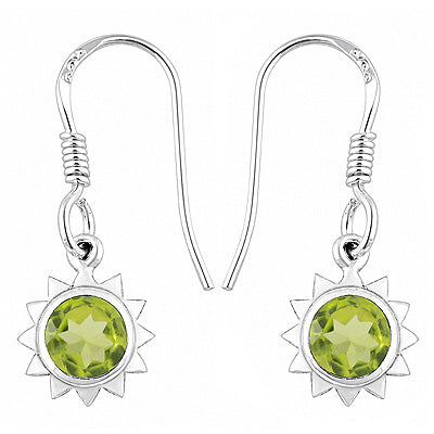 Alluring Sun Shaped Gemstones Around Peridot Round Shape 925 Sterling Solid Silver Dangle Earrings - R3501095-3