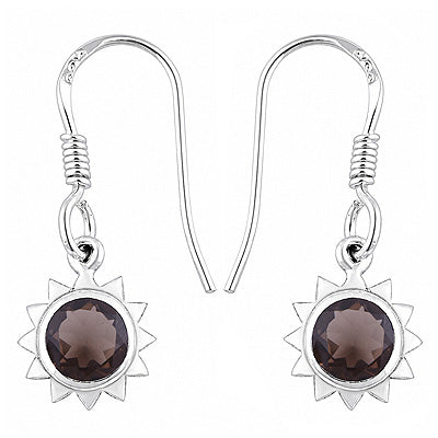 Alluring Sun Shaped Gemstones Around Smoky Topaz Round Shape 925 Sterling Solid Silver Dangle Earrings - R3501095-5
