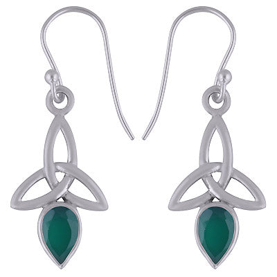 Gorgeous Celtic Knot Around Green Onyx Pear Shape 925 Sterling Solid Silver Dangle Earrings - R3501113-6