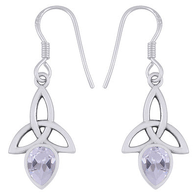 Gorgeous Celtic Knot Around White Cubic Zirconia Pear Shape 925 Sterling Solid Silver Dangle Earrings - R3501113-63