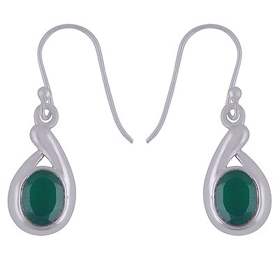 925 Sterling Silver Green Onyx Earrings - R3501115-8