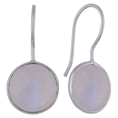 Beautiful Gemstone Bezel Rainbow Moonstone Round Shape 925 Sterling Solid Silver Dangle Earrings - R3501116-20