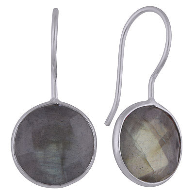 Beautiful Gemstone Bezel Labradorite Round Shape 925 Sterling Solid Silver Dangle Earrings - R3501116-3