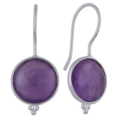 Minimal Rawa Work At Bottom Bezel Amethyst Round Shape 925 Sterling Solid Silver Dangle Earrings - R3501117-1