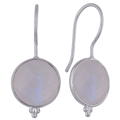 Minimal Rawa Work At Bottom Bezel Rainbow Moonstone Round Shape 925 Sterling Solid Silver Dangle Earrings - R3501117-20