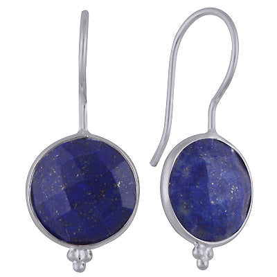 Minimal Rawa Work At Bottom Bezel Lapis Round Shape 925 Sterling Solid Silver Dangle Earrings - R3501117-4