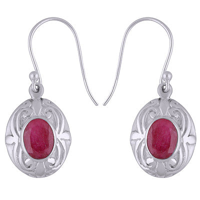 925 Sterling Silver Red Corundum Earrings - R3501123-9