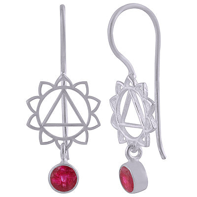 925 Sterling Silver Red Corundum Earrings - R3501125-6