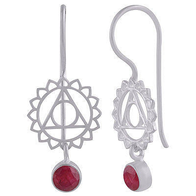 925 Sterling Silver Red Corundum Earrings - R3501126-6