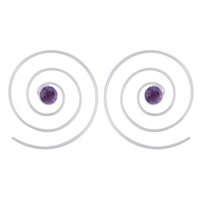 Gorgeous Swirl w/ Gemstone Amethyst Round Shape 925 Sterling Solid Silver Hoop Earrings - R3501132-11