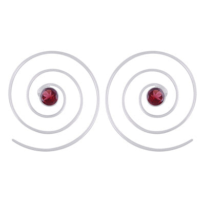 Gorgeous Swirl w/ Gemstone Garnet Round Shape 925 Sterling Solid Silver Hoop Earrings - R3501132-12