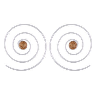 Gorgeous Swirl w/ Gemstone Citrine Round Shape 925 Sterling Solid Silver Hoop Earrings - R3501132-14