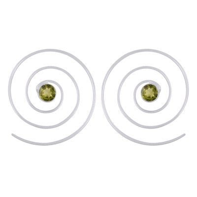 Gorgeous Swirl w/ Gemstone Peridot Round Shape 925 Sterling Solid Silver Hoop Earrings - R3501132-18