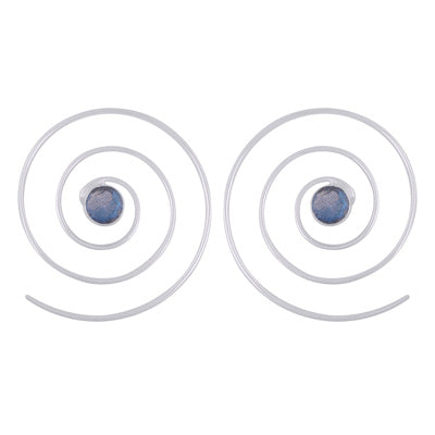 Gorgeous Swirl w/ Gemstone Labradorite Round Shape 925 Sterling Solid Silver Hoop Earrings - R3501132-20