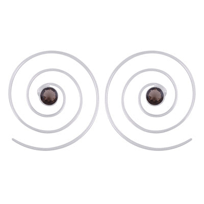 Gorgeous Swirl w/ Gemstone Smoky Topaz Round Shape 925 Sterling Solid Silver Hoop Earrings - R3501132-22