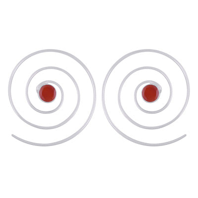 Gorgeous Swirl w/ Gemstone Carnelian Round Shape 925 Sterling Solid Silver Hoop Earrings - R3501132-23