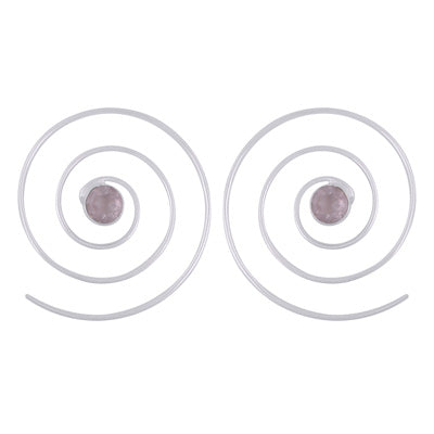 Gorgeous Swirl w/ Gemstone Rose Quartz Round Shape 925 Sterling Solid Silver Hoop Earrings - R3501132-25