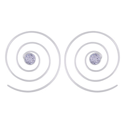 Gorgeous Swirl w/ Gemstone White Cubic Zirconia Round Shape 925 Sterling Solid Silver Hoop Earrings - R3501132-26