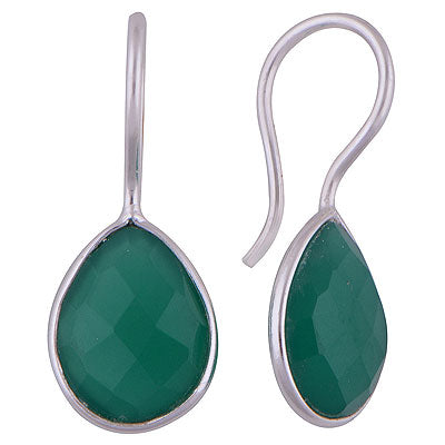 Gorgeous Gemstone Bezel Green Onyx Pear Shape 925 Sterling Solid Silver Dangle Earrings - R3501134-11