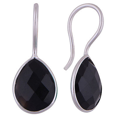 Gorgeous Gemstone Bezel Black Onyx Pear Shape 925 Sterling Solid Silver Dangle Earrings - R3501134-14