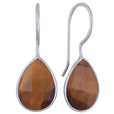 Gorgeous Gemstone Bezel Tiger's Eye Pear Shape 925 Sterling Solid Silver Dangle Earrings - R3501134-15