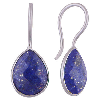 Gorgeous Gemstone Bezel Lapis Pear Shape 925 Sterling Solid Silver Dangle Earrings - R3501134-7