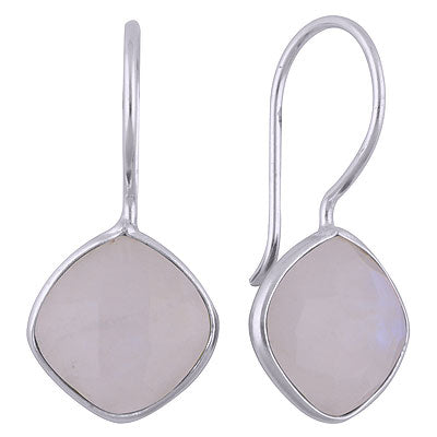 Beautiful Bezel Gemstone Rainbow Moonstone Cushion Shape 925 Sterling Solid Silver Hanging Earrings - R3501137-5