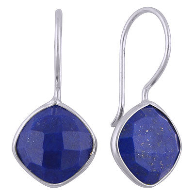 Beautiful Bezel Gemstone Lapis Cushion Shape 925 Sterling Solid Silver Hanging Earrings - R3501137-7