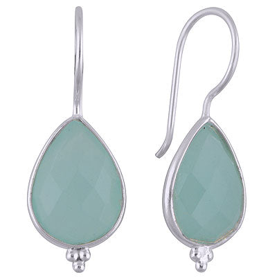 Gorgeous Rawa Work at Bottom Bezel Aqua Chalcedony Pear Shape 925 Sterling Solid Silver Dangle Earrings - R3501140-11
