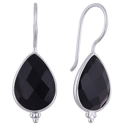 Gorgeous Rawa Work at Bottom Bezel Black Onyx Pear Shape 925 Sterling Solid Silver Dangle Earrings - R3501140-12