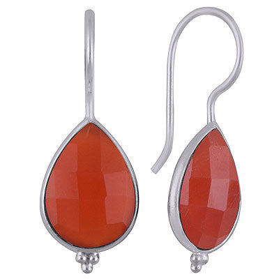 Gorgeous Rawa Work at Bottom Bezel Carnelian Pear Shape 925 Sterling Solid Silver Dangle Earrings - R3501140-14