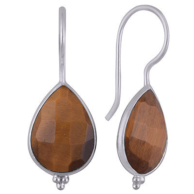 Gorgeous Rawa Work at Bottom Bezel Tiger's Eye Pear Shape 925 Sterling Solid Silver Dangle Earrings - R3501140-15
